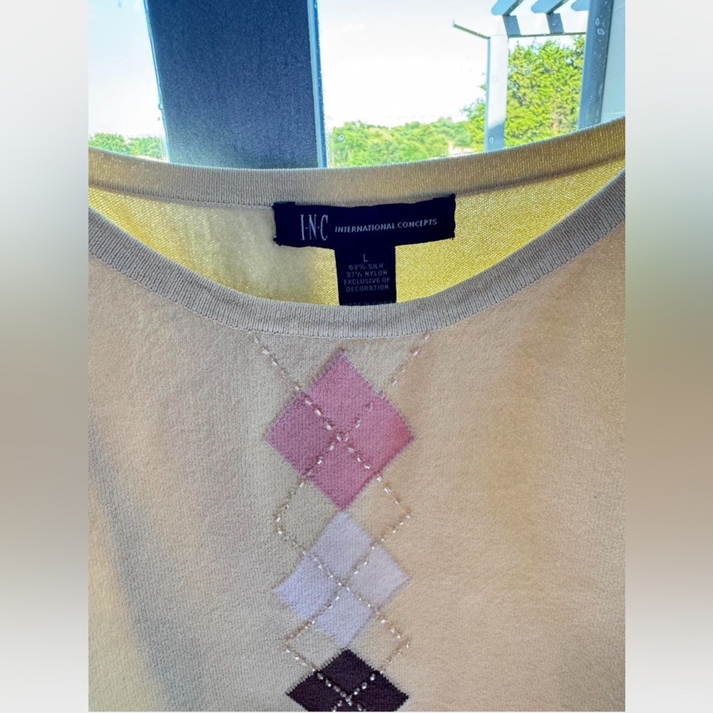Vintage INC Butter Yellow Silk Argyle Sweater Tank - Picture 6 of 6